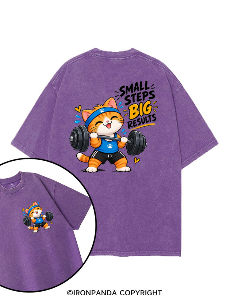 Small Steps Big Results Cute Cat Motivation printed Gym Shirt