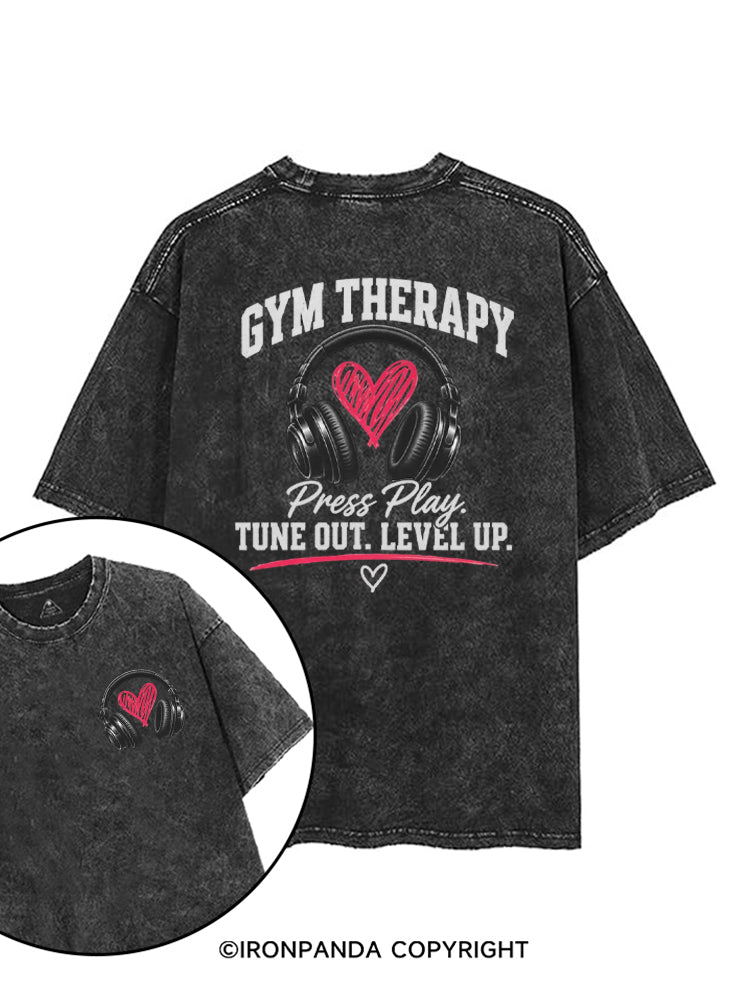 GYM THERAPY Press Play TUNE OUT LEVEL UP printed Gym Shirt
