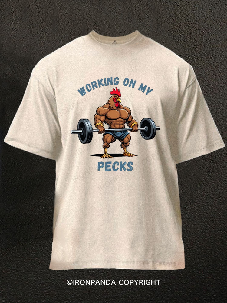 Working on my Pecks Washed Gym Shirt