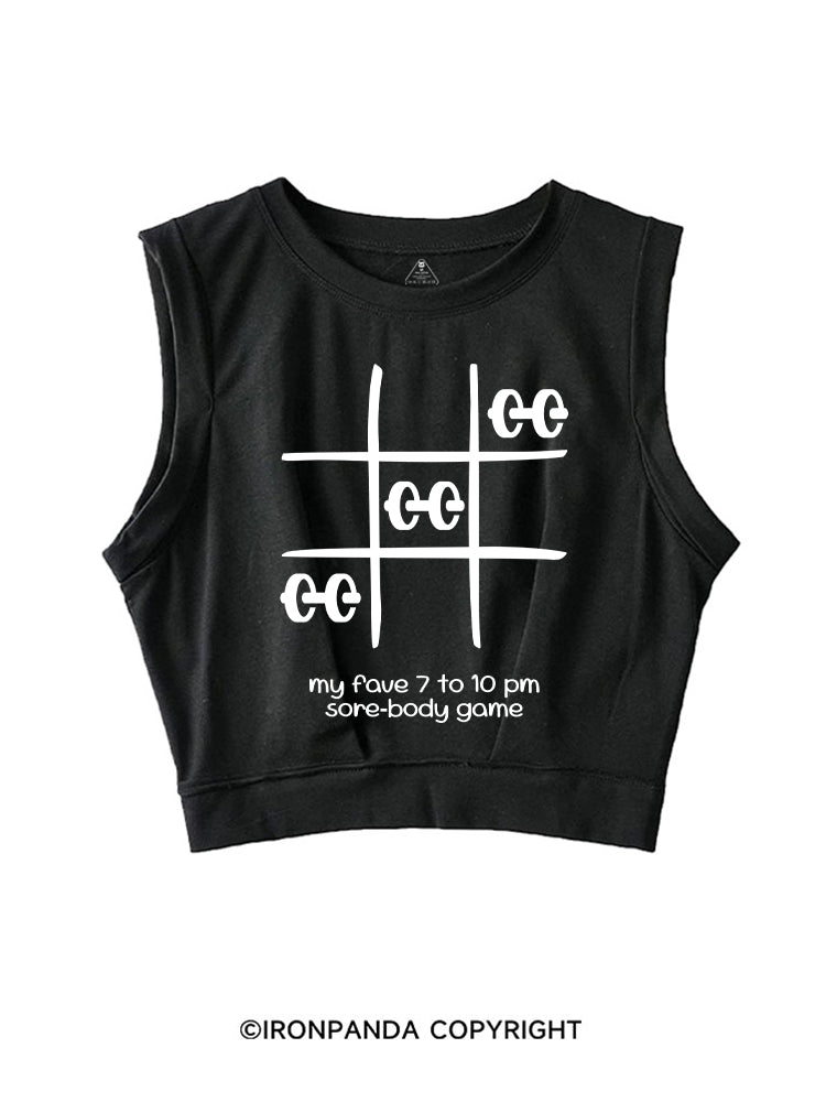 MY FAVE 7 TO 10 PM SORE‑BODY GAME GYM SLEEVELESS CROP TOPS