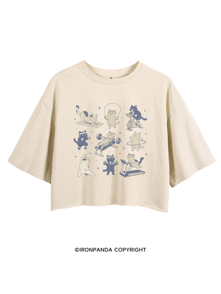 CUTE CAT LIFTING CLUB CROP TOPS