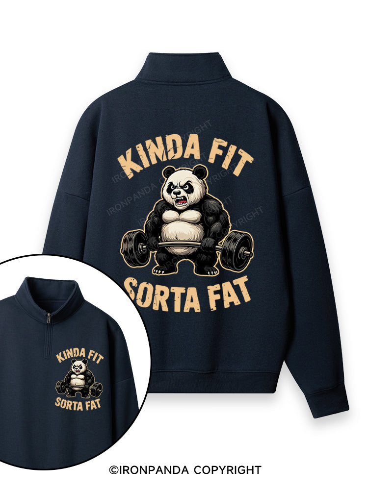 KINDA FIT SORTA FAT PANDA Double-Sided Printed Quarter-Zip Fleece Sweatshirt