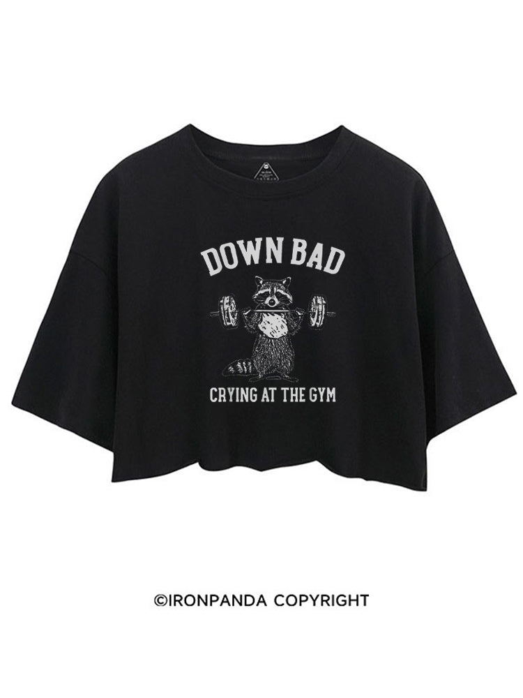 Down Bad Crying at the Gym Racoon CROP TOPS