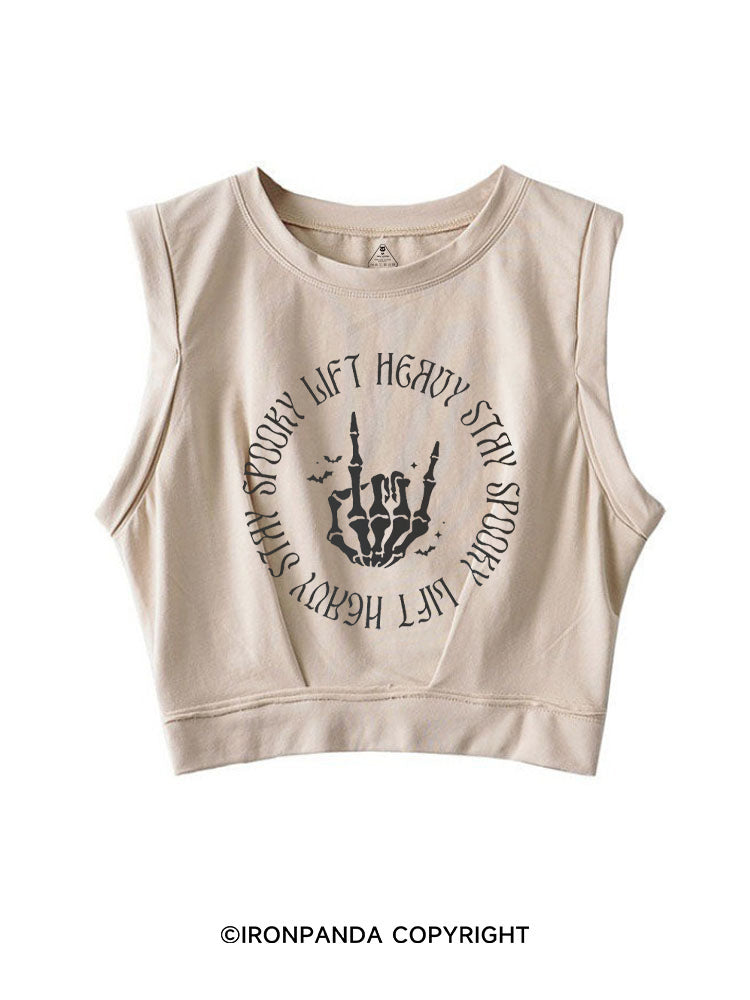 LIFT HEAVY STAY SPOOKY SLEEVELESS CROP TOPS