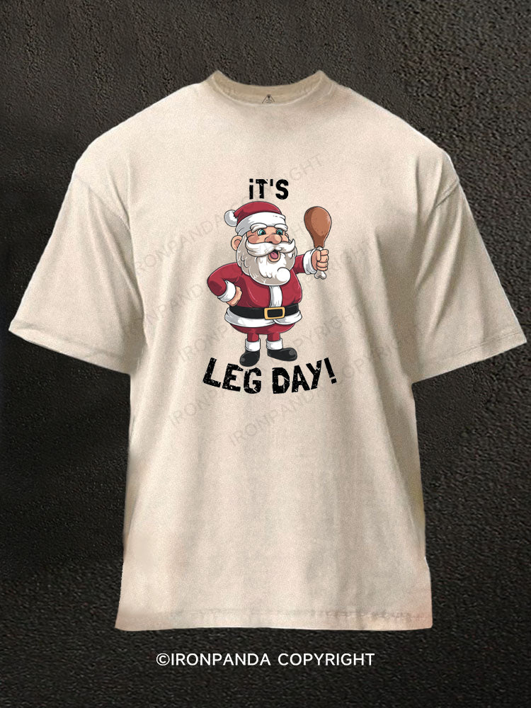 Santa Claus Leg Day Washed Gym Shirt