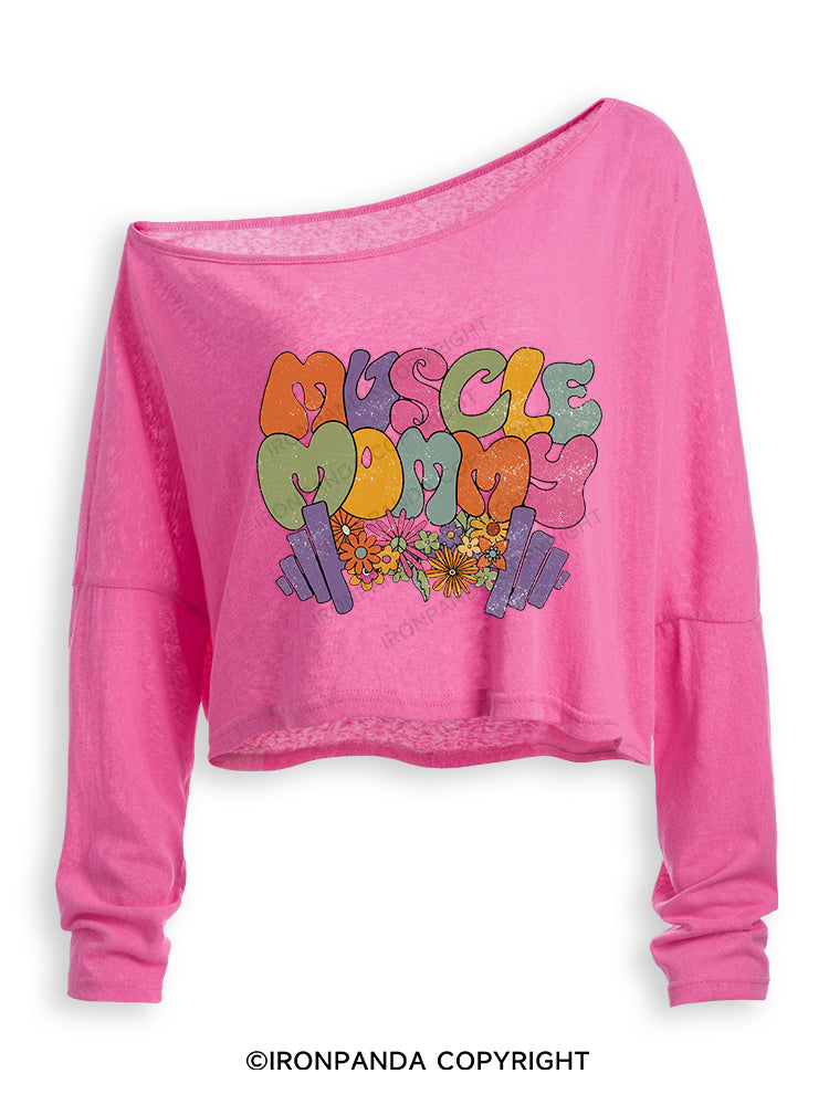 MUSCLE MOM Off Shoulder Long Sleeve Crop Top