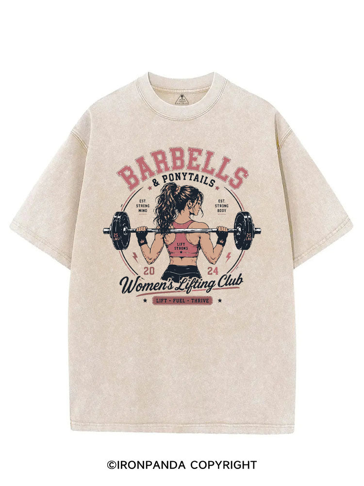 BARBELLS & PONYTAILS WOMEN'S LIFTING CLUB LIFT FUEL THRIVE VINTAGE GYM SHIRT