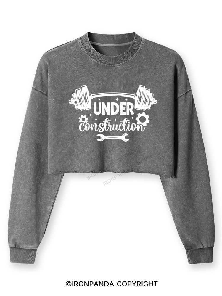 UNDER CONSTRUCTION FUNNY WORKOUT Washed Long-Sleeve Crop Top