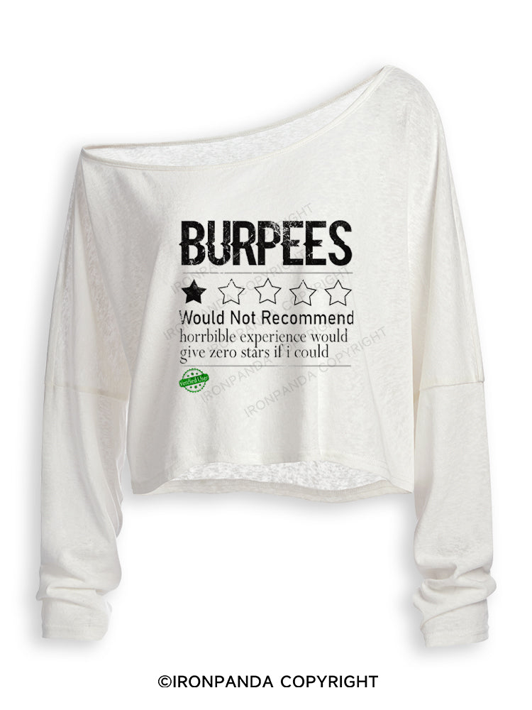 BURPEES 1 STAR WOULD NOT RECOMMEND Off Shoulder Long Sleeve Crop Top