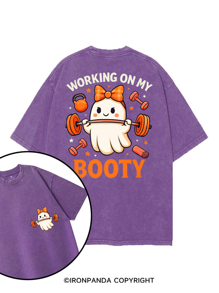 WORKING ON MY BOOTY FUNNY GHOST HALLOWEEN printed Gym Shirt