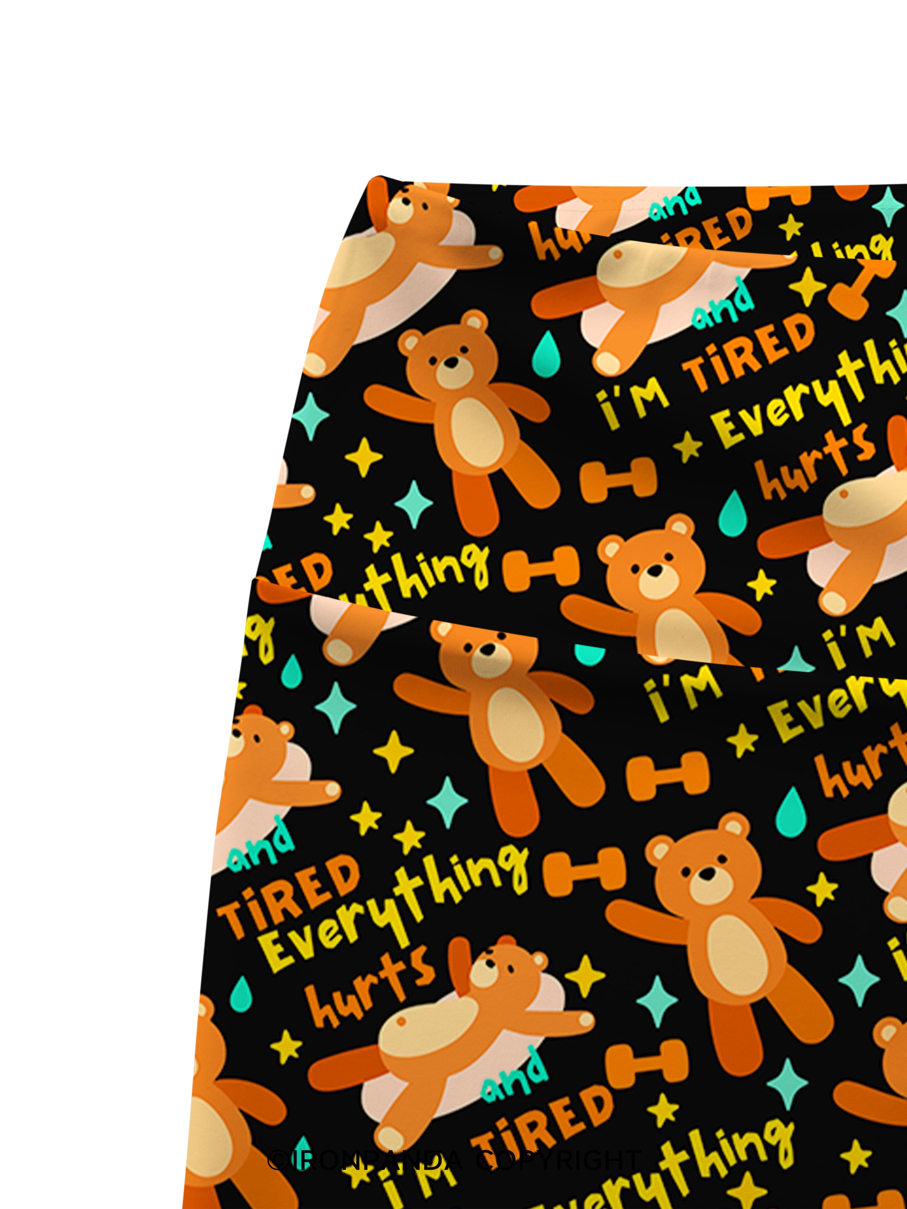 EVERYTHING HURTS AND I'M TIRED BEAR Printed Yoga Cycling Shorts
