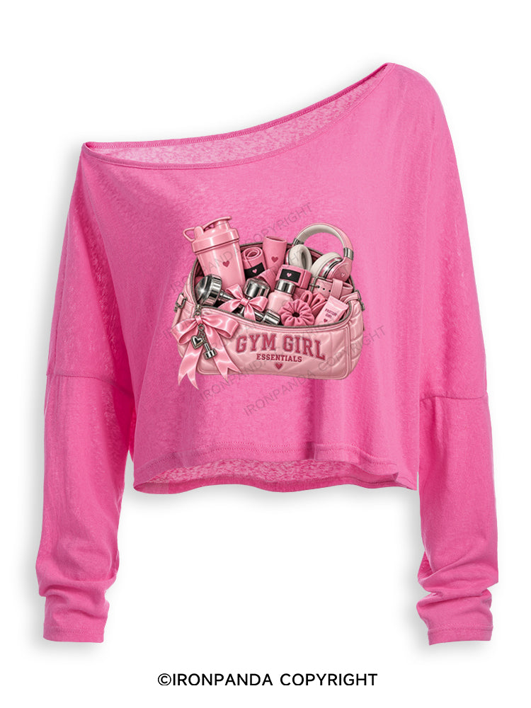 GYM GIRL ESSENTIALS PROTEIN GIRL Off Shoulder Long Sleeve Crop Top