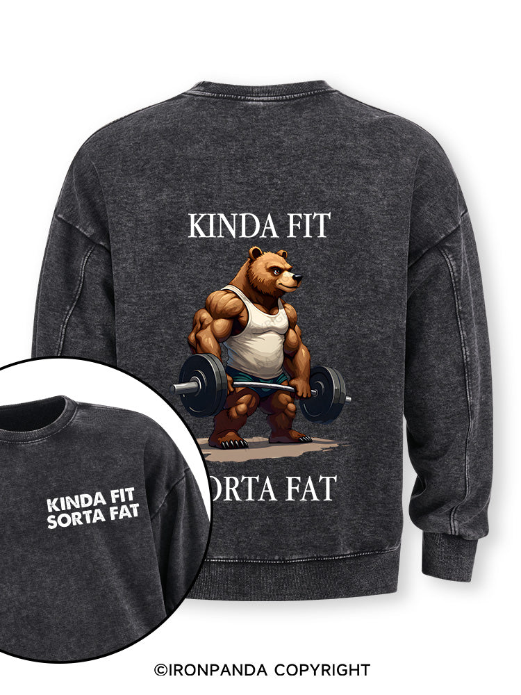 KINDA FIT SORTA FAT MUSCLE BEAR Double-Sided Printed Washed Sweatshirt