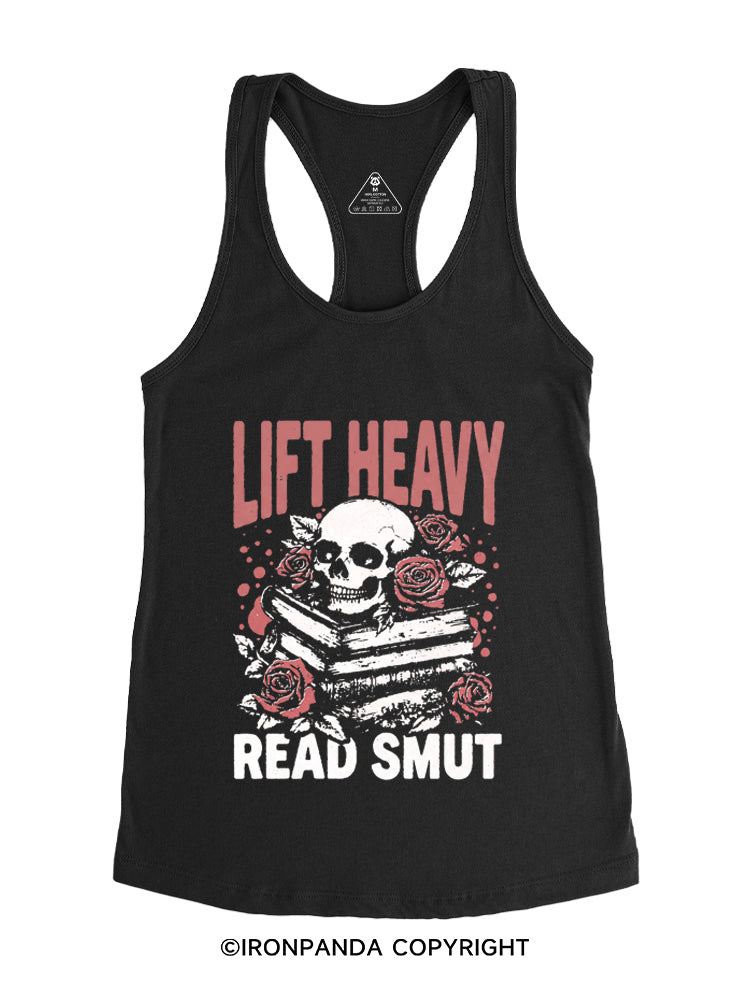 LIFT HEAVY READ SMUT ROSY SKULL Gym Racerback Tank