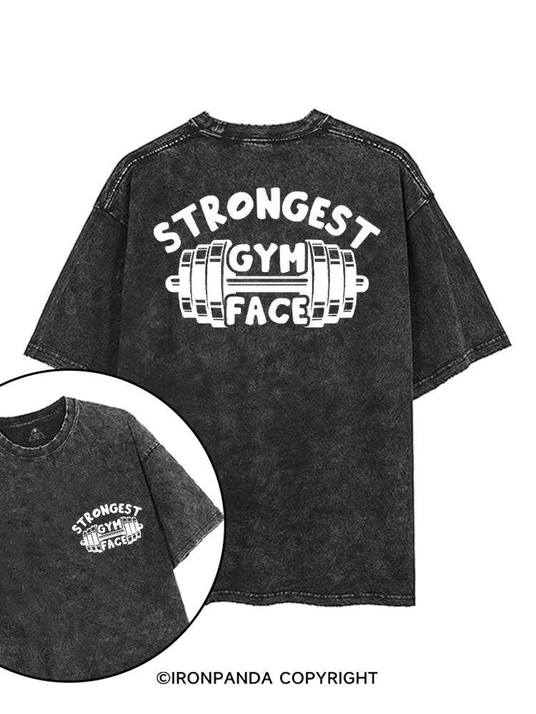 STRONGEST GYM FACE printed Gym Shirt