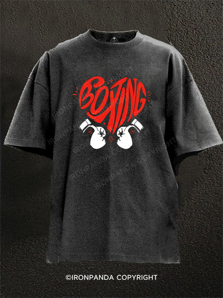 Boxing Gloves with Heart Washed Gym Shirt