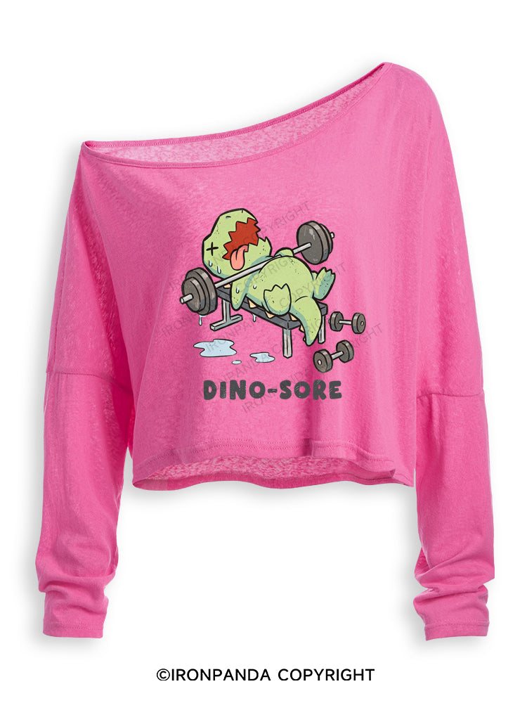 DINO-SORE FUNNY Off Shoulder Long Sleeve Crop Top