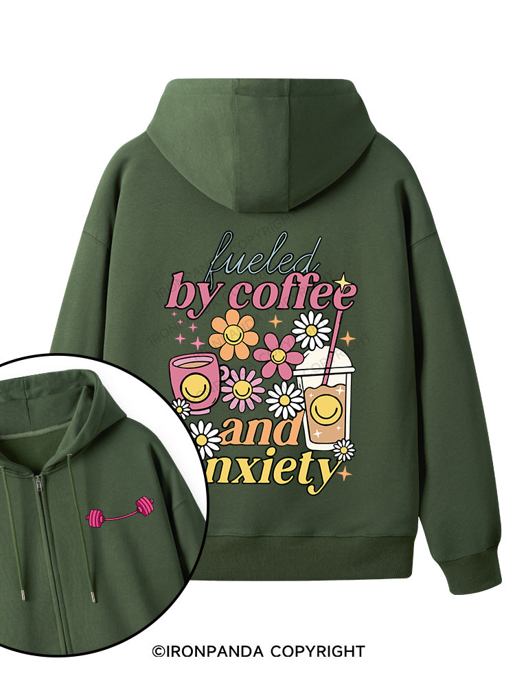 Fueled by Iced Coffee and Anxiety Double-Sided Printed Fleece Zip Up Hoodie