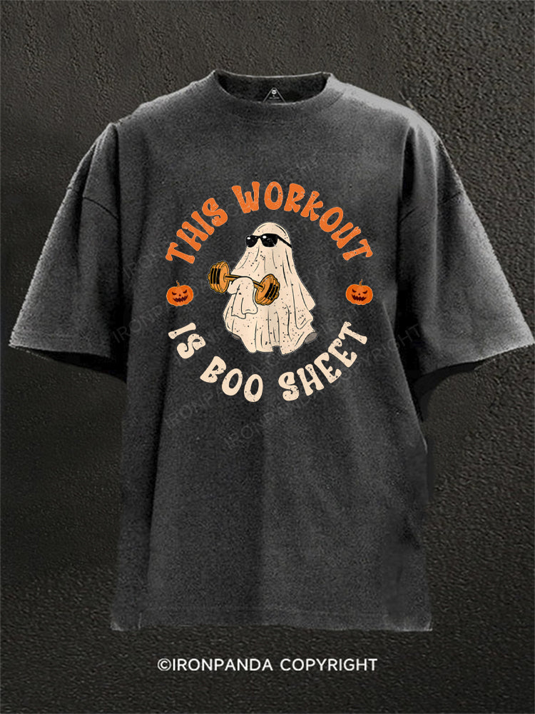 This Workout Is Boo Sheet Funny Ghost Washed Gym Shirt