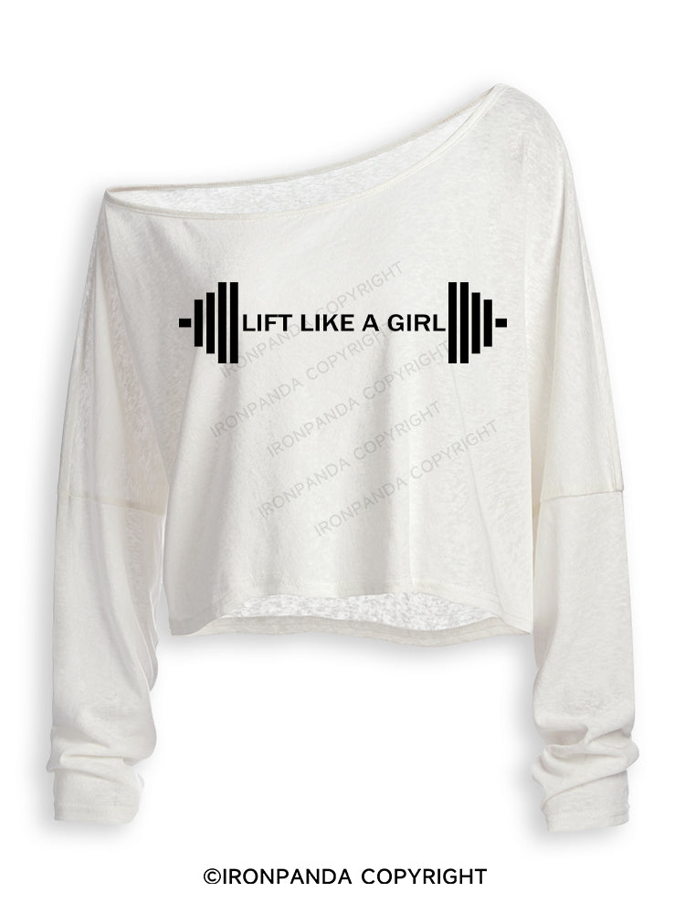 LIFT LIKE A GIRL Off Shoulder Long Sleeve Crop Top