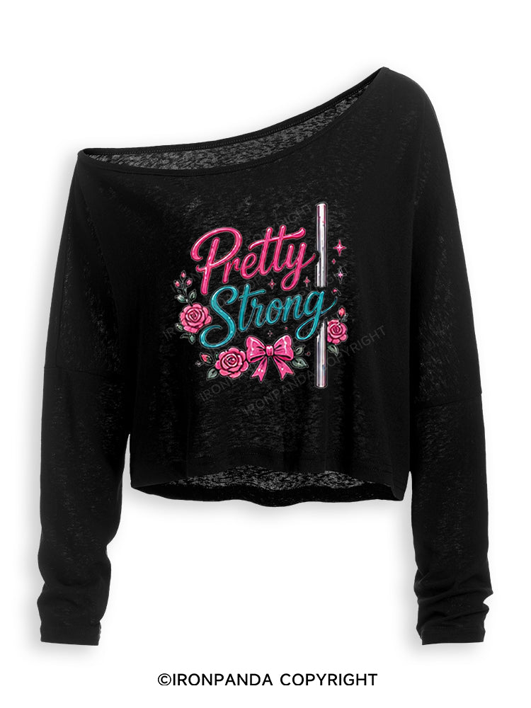 PRETTY STRONG FUNNY FITNESS Off Shoulder Long Sleeve Crop Top