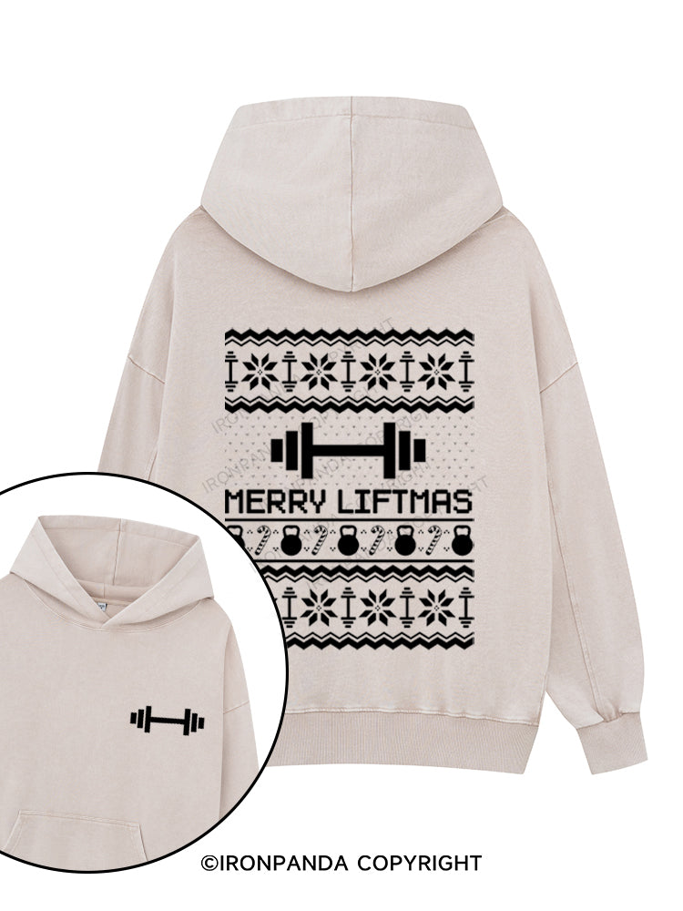 MERRY LIFTMAS FUNNY WORKOUT Printed Washed Gym Hoodie