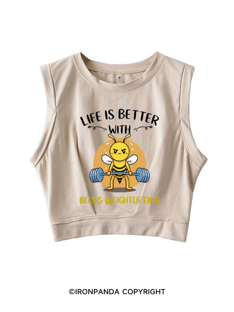 Life Is Better With Bees Weightlifting SLEEVELESS CROP TOPS