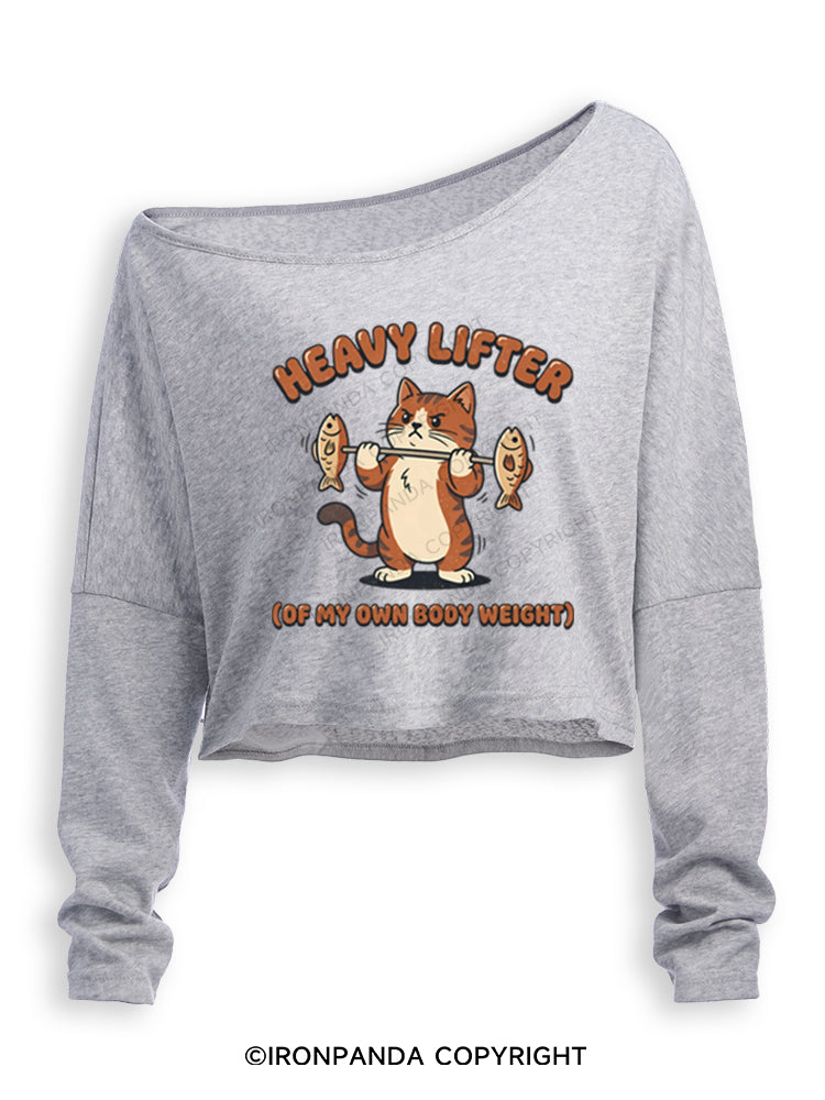 HEAVY LIFTER (OF MY OWN BODY WEIGHT) Off Shoulder Long Sleeve Crop Top
