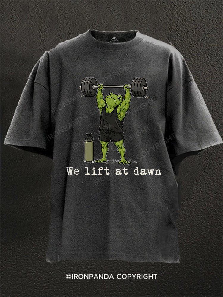 We Lift at Dawn Frog Weightlifter Washed Gym Shirt