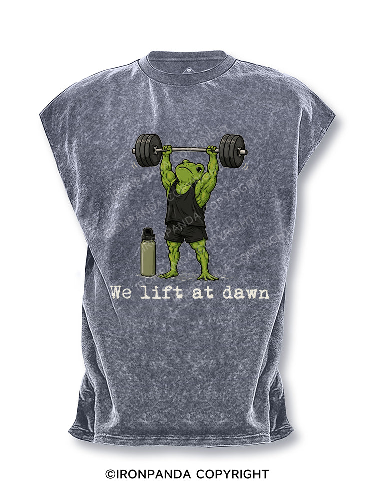 We Lift at Dawn Frog Weightlifter Cut Off Tank