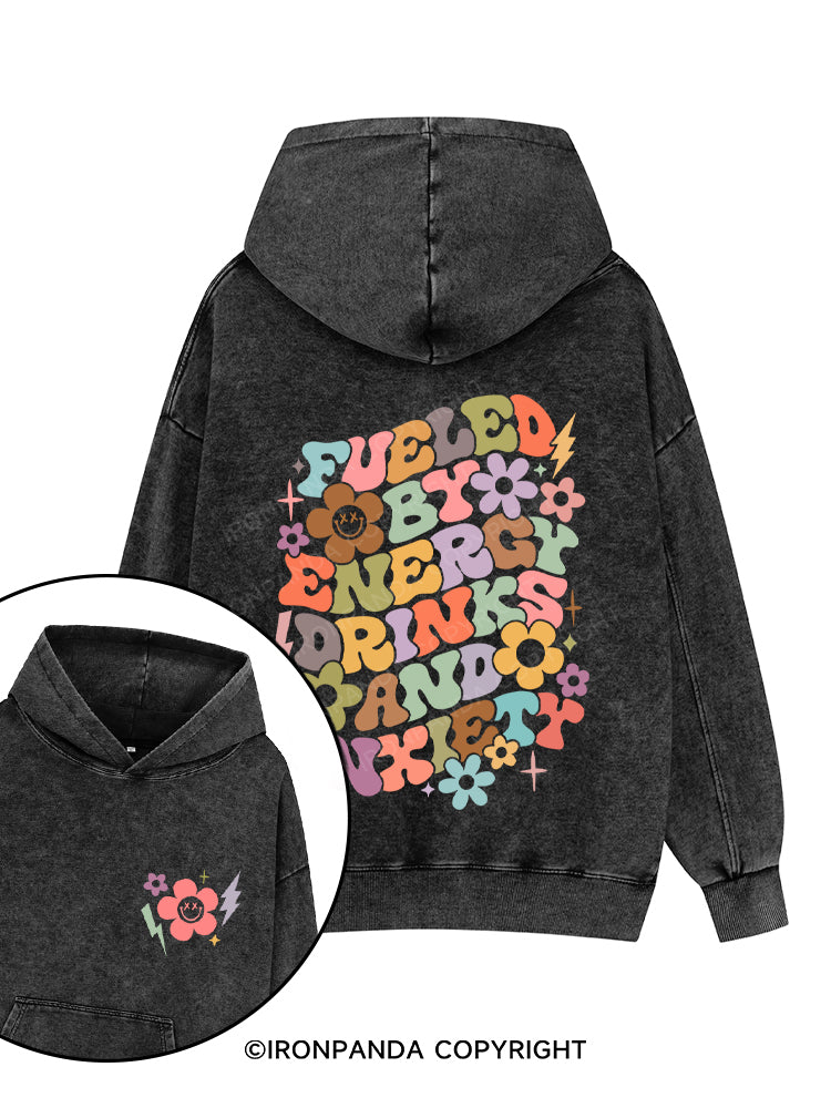 Fueled By Energy Drinks And Anxiety Printed Washed Gym Hoodie