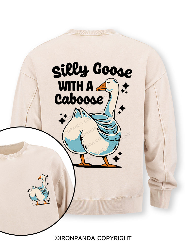 Silly Goose With A Caboose Double-Sided Printed Washed Sweatshirt