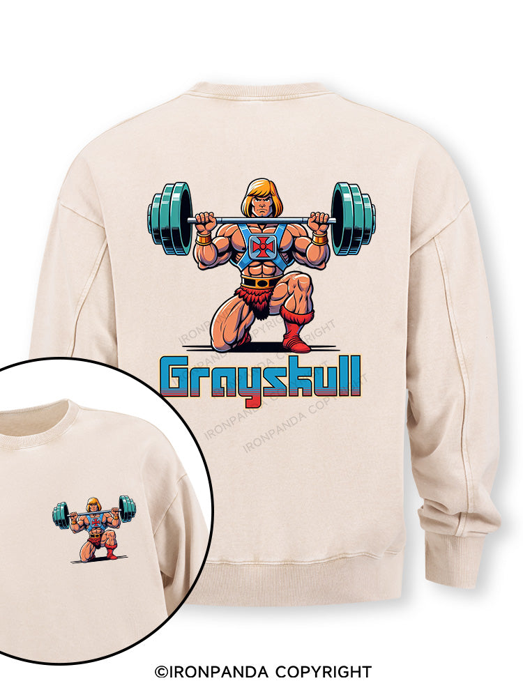 grayskull he man weightliting Double-Sided Printed Washed Sweatshirt