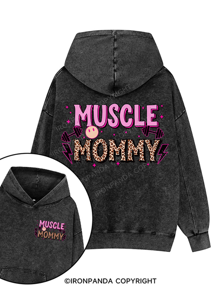 MUSCLE MOMMY Printed Washed Gym Hoodie