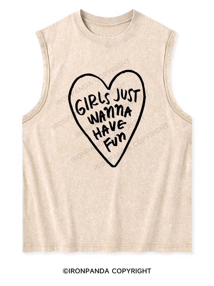 GIRLS JUST WANNA HAVE FUN Washed Tank