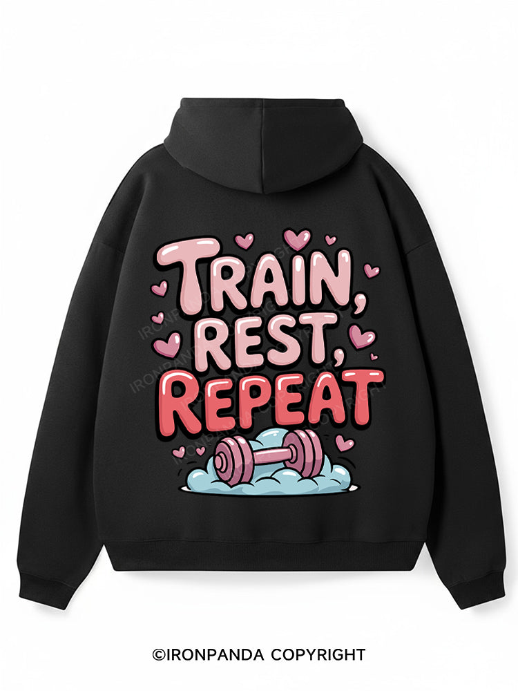 TRAIN, REST, REPEAT Premium Fleece Gym Hoodie