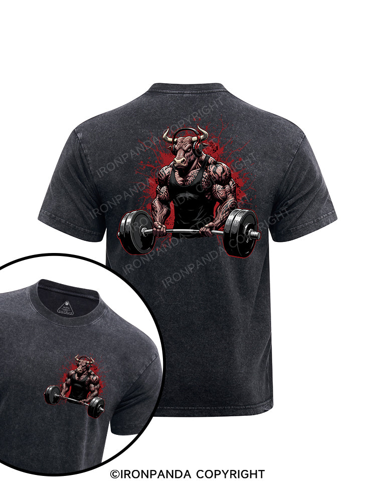 Muscle powerlifting printed Washed Gym Shirt
