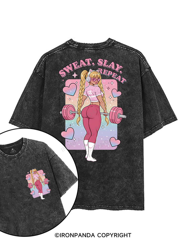 SWEAT. SLAY. REPEAT printed Gym Shirt