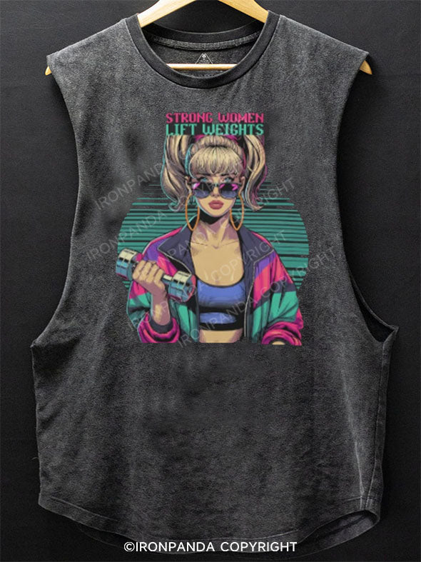 Strong Women Lifting Weights  SCOOP BOTTOM COTTON TANK