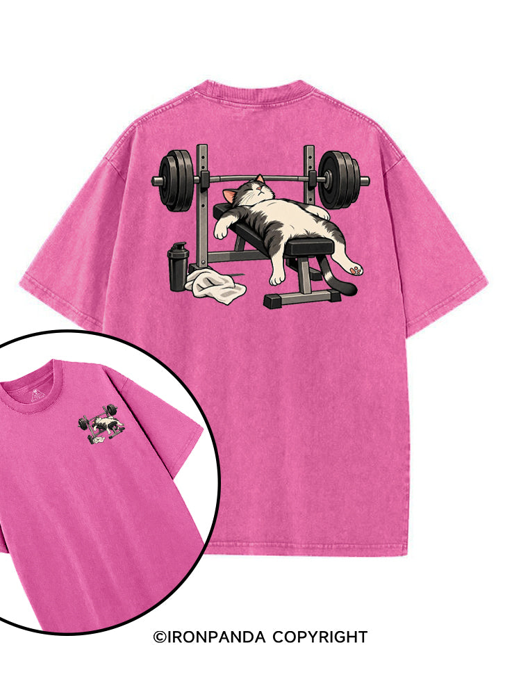 TIRED GYM CAT AFTER WORKOUT printed Gym Shirt