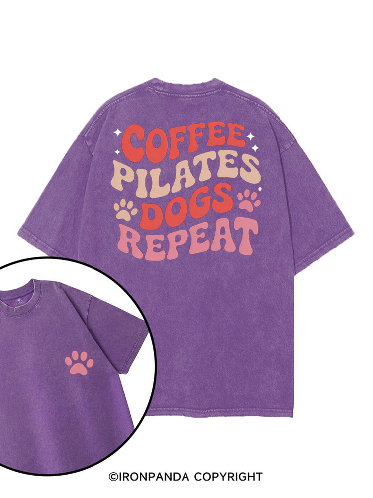 COFFEE PILATES DOGS REPEAT printed Gym Shirt