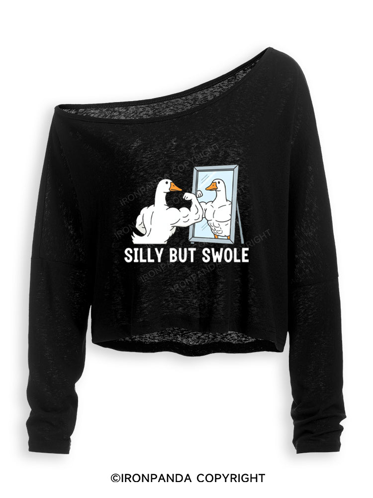 Silly But Swole Muscular Duck Off Shoulder Long Sleeve Crop Top