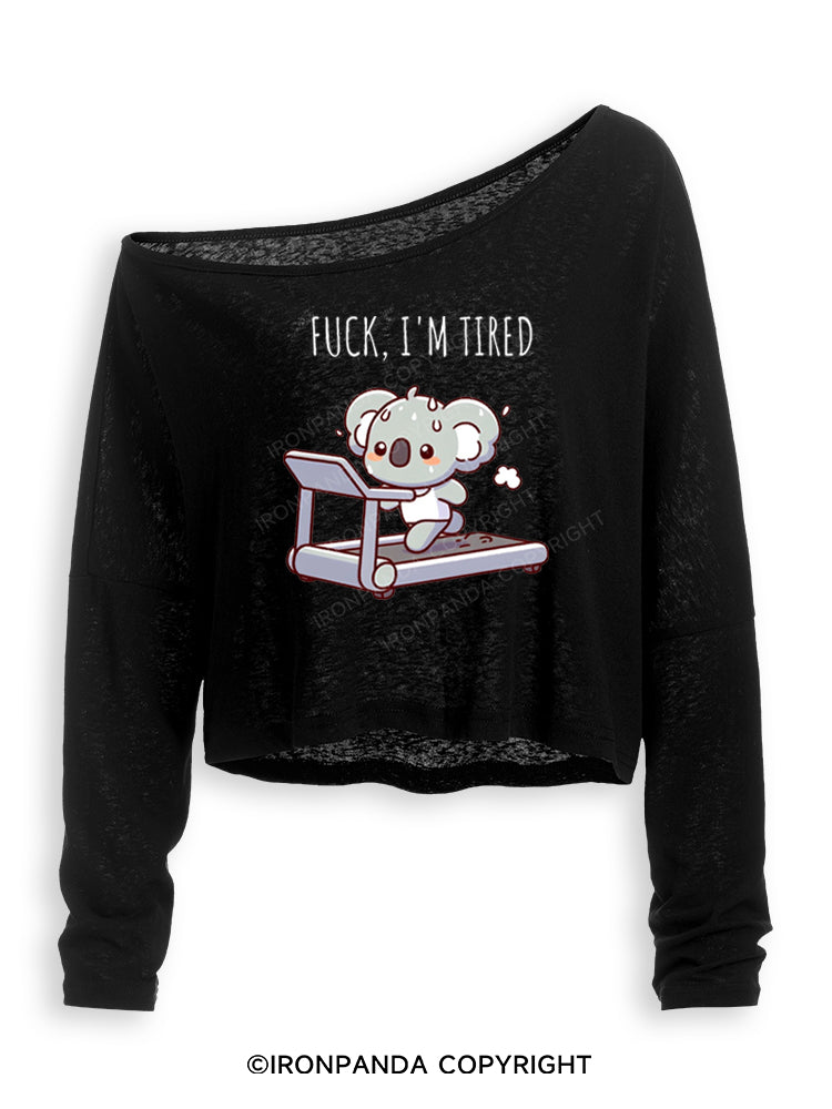 FUCK I'M TIRED CUTE KOALA Off Shoulder Long Sleeve Crop Top