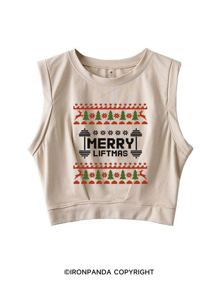 MERRY LIFTMAS CHRISTMAS GYM HUMOR SLEEVELESS CROP TOPS