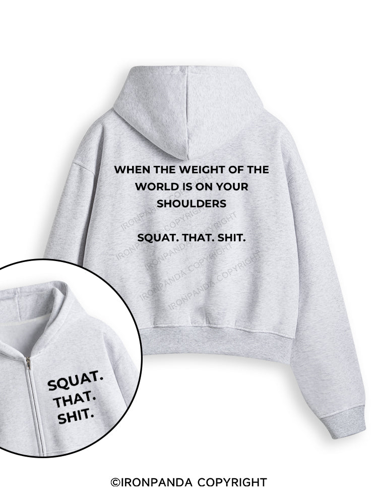 SQUAT. THAT. SHIT Fleece Crop Zip Up Hoodie