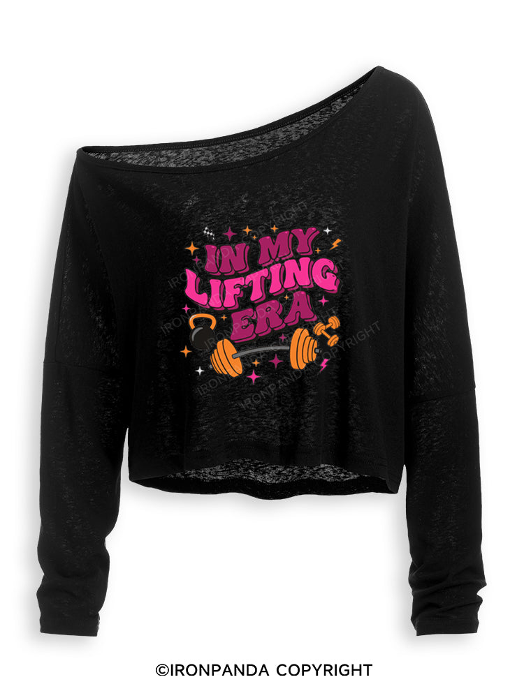IN MY LIFTING ERA FITNESS GYM Off Shoulder Long Sleeve Crop Top
