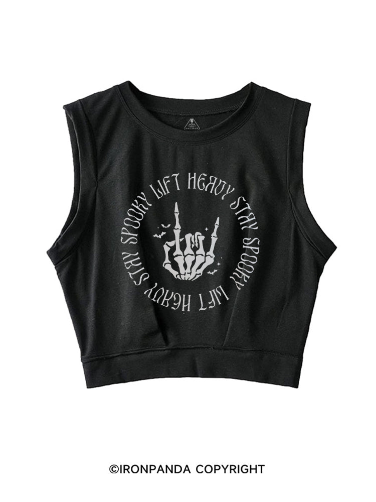 LIFT HEAVY STAY SPOOKY SLEEVELESS CROP TOPS