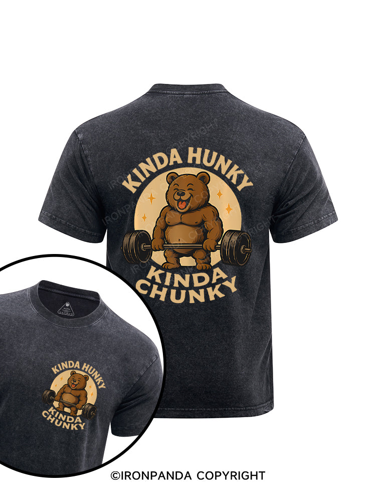 Kinda Chunky Kinda Hunky Bodybuilding Printed Washed Gym Shirt