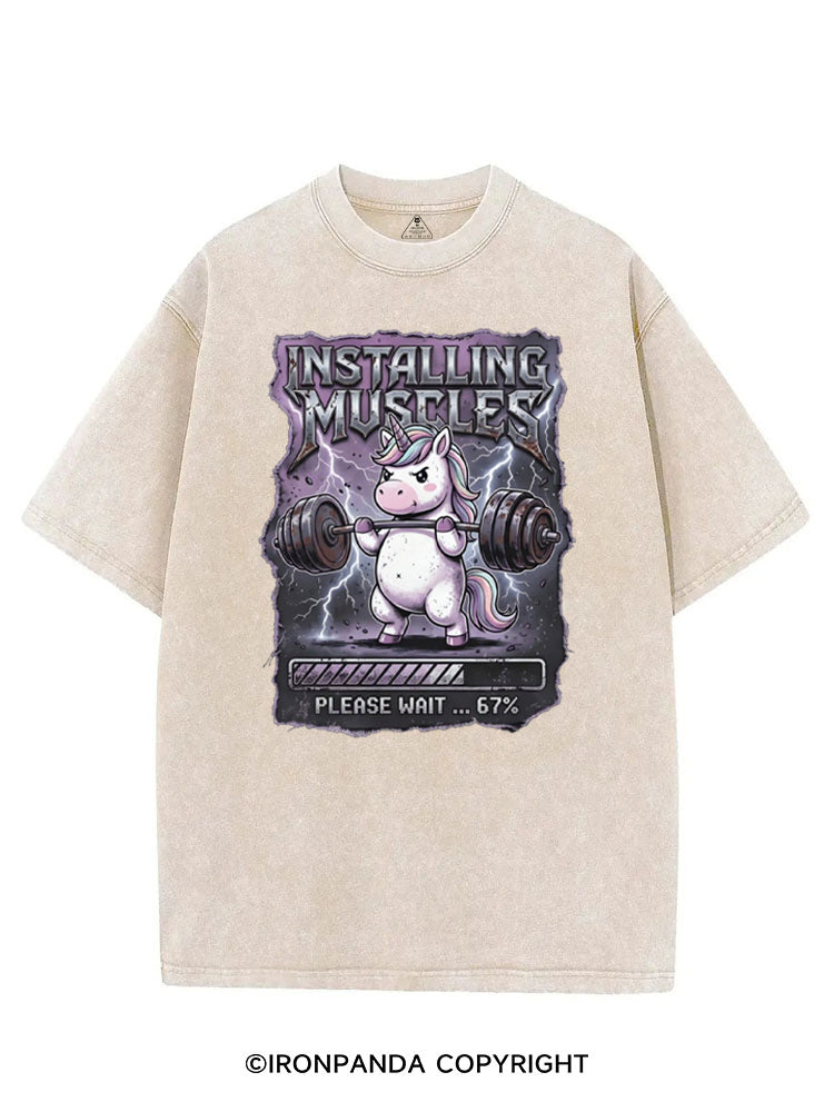 INSTALLING MUSCLES PLEASE WAIT 67% UNICORN VINTAGE GYM SHIRT