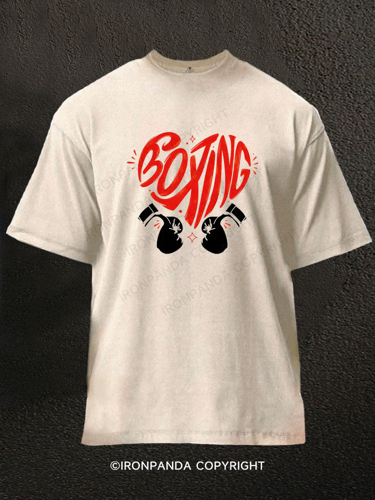 Boxing Gloves with Heart Washed Gym Shirt